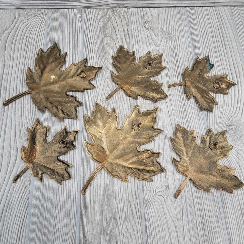 Lot of 6 Brass Maple Leaf Wall Decor Gold Tone Leaves Mid Century Modern MCM Vtg - Picture 8 of 13